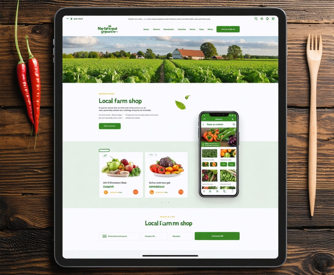 Tablet-Mockup eines mobilen Onlineshops für lokale Bio-Produkte, erstellt von einem Absolventen