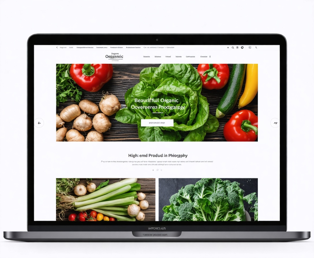 Ein Laptop zeigt einen modernen Onlineshop für Bio-Gemüse und Lebensmittel mit hoher Conversion-Optimierung