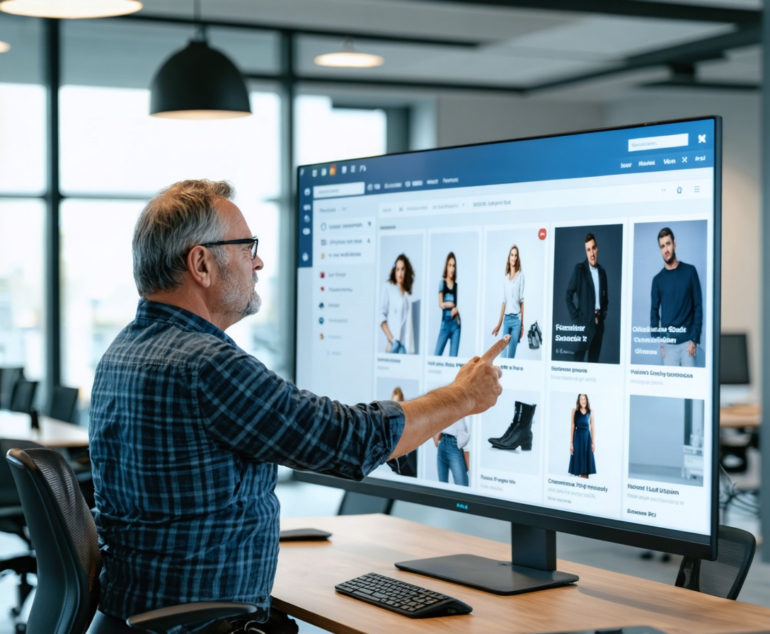 Zufriedener Inhaber eines mittelständischen Unternehmens in Bayern bei der Arbeit an seinem neuen Webauftritt