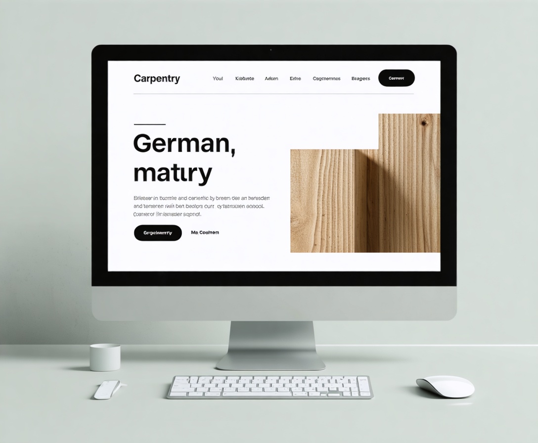 Desktop-Monitor zeigt eine moderne, minimalistische Firmenwebsite für einen Handwerksbetrieb