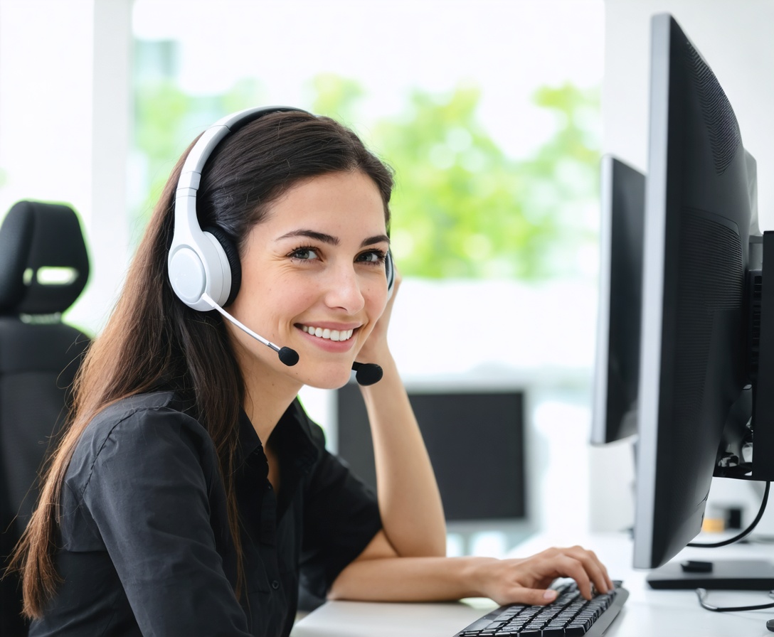 Anja vom Studierendenservice lächelt und ist bereit, Ihre Fragen zu unseren Kursen zu beantworten